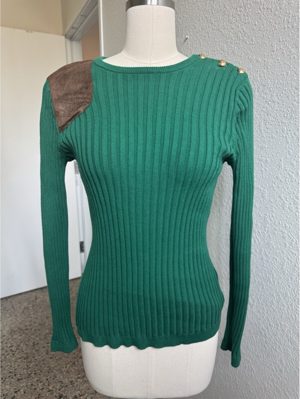 Lauren Ralph Green Long sleeve Ribbed Sweater Top Sz M
